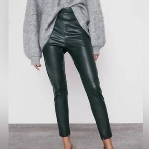 Zara faux leather forest green leggings XS